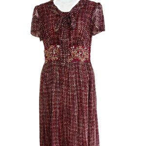 Cynthia Steffe Silk DressBeaded Waist Back Pearl Buttons Burgundy Size 4 USA